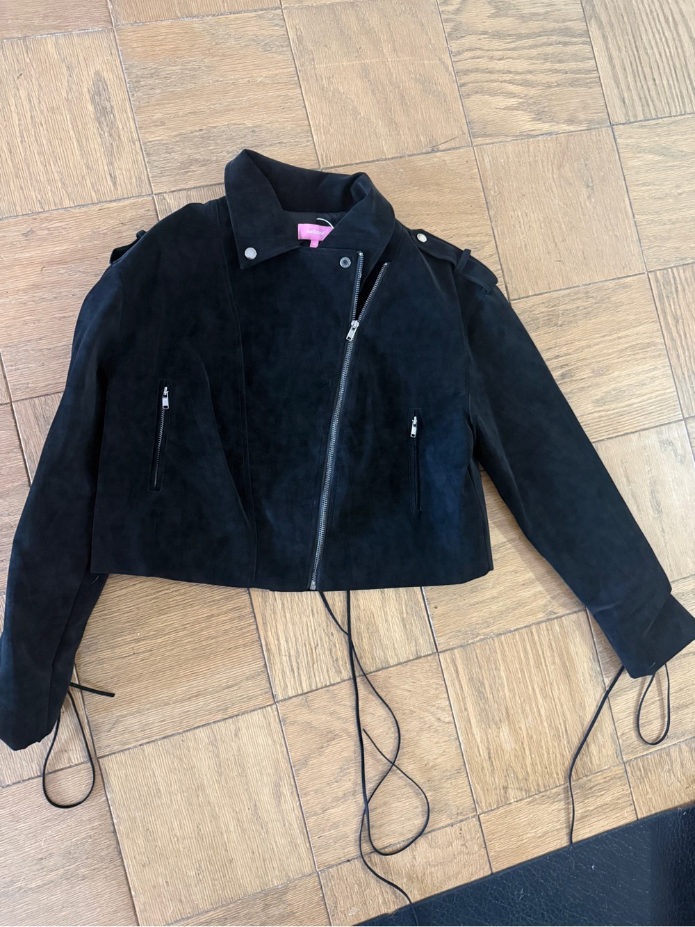 Edikted Black Suede Cropped Moto Jacket - Women